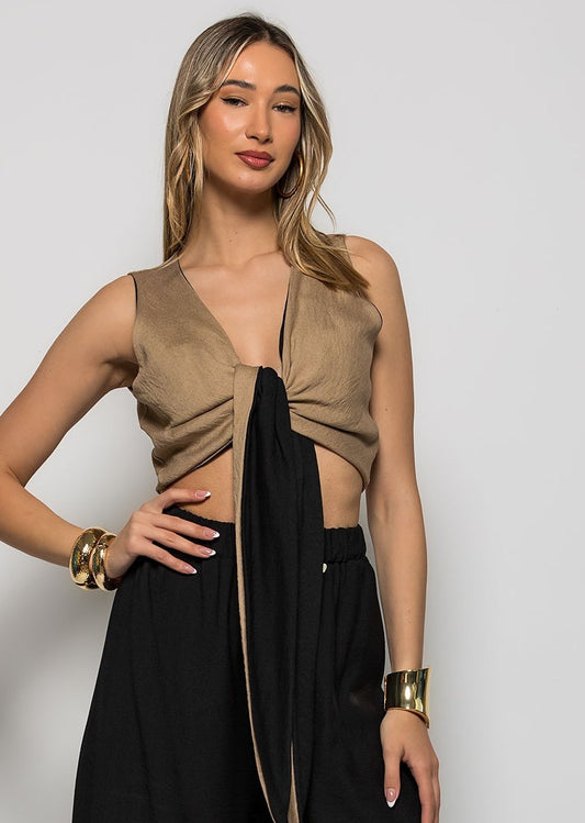 Top cropped βισκόζ με δέσιμο