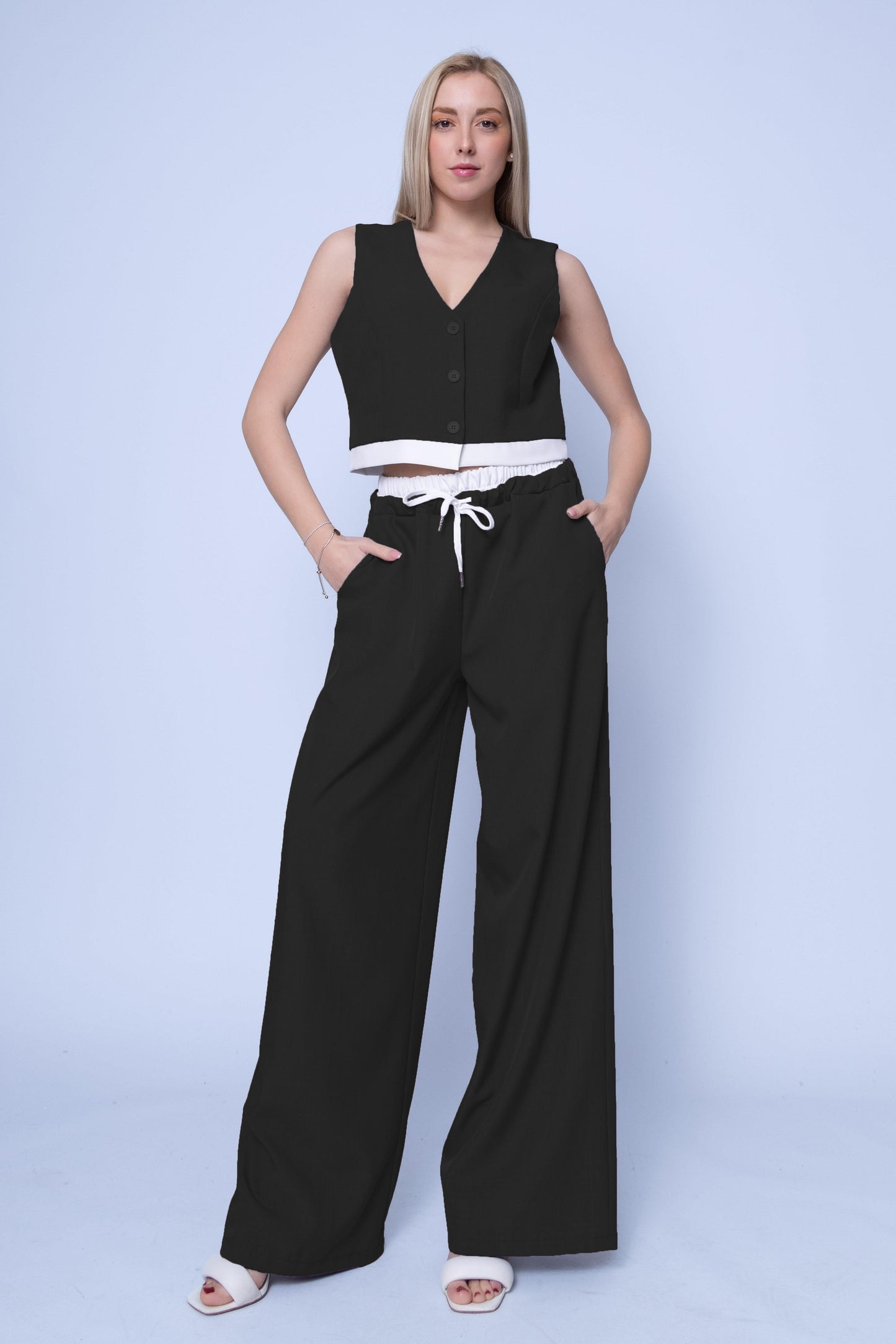 Σετ γιλέκο cropped & Παντελόνα loose detailed