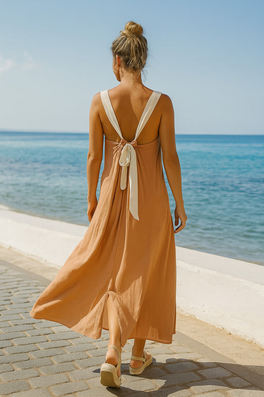 Φόρεμα loose maxi με εντυπωσιακή πλάτη