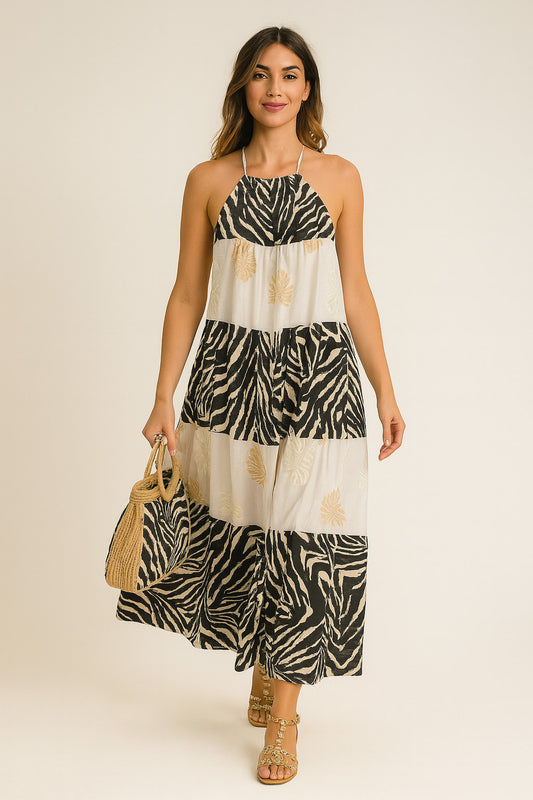 Φόρεμα μακρύ animal printed με lurex