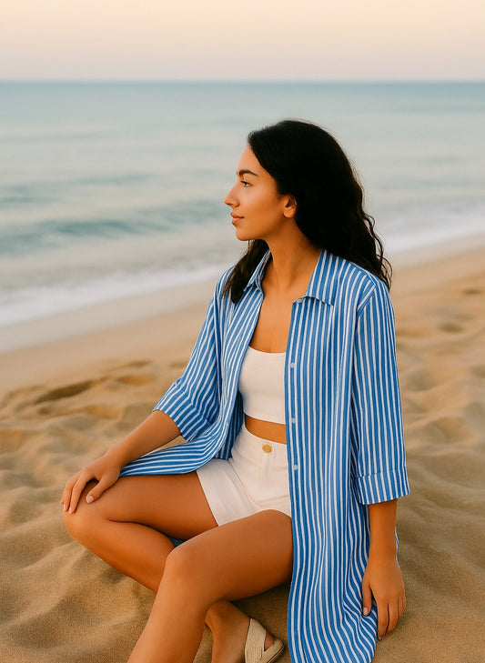 Φόρεμα midi ποπλίνα ριγέ