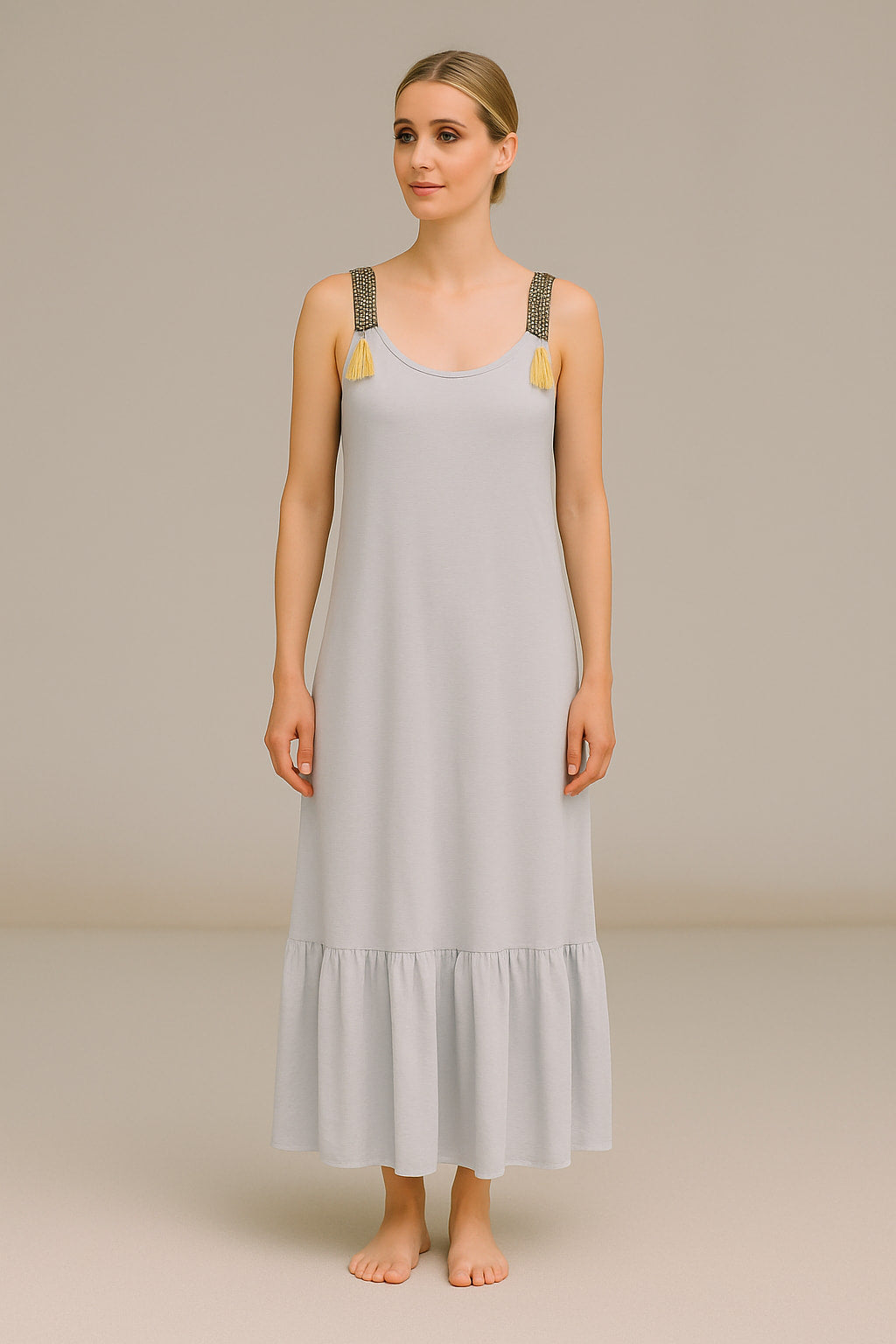 Φόρεμα maxi ραντάτο crepe detailed