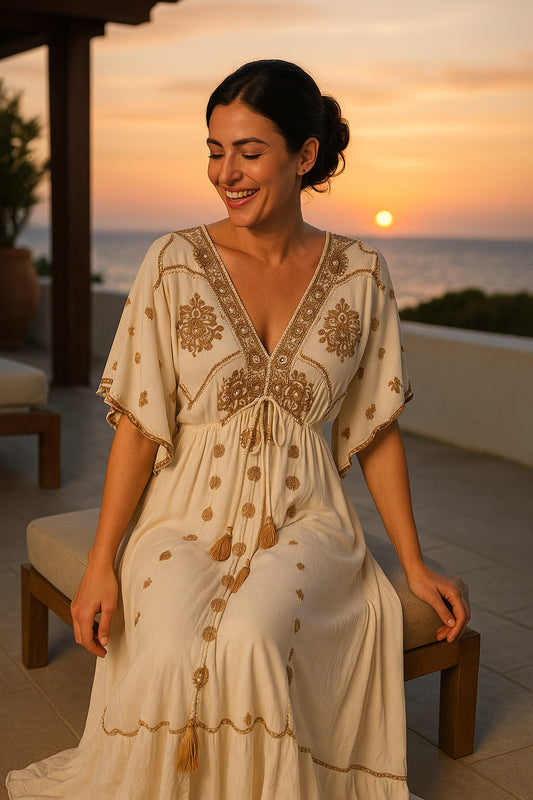 Φόρεμα maxi boho με κέντημα