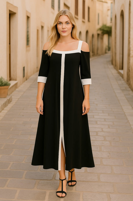 Φόρεμα maxi jersey δίχρωμο