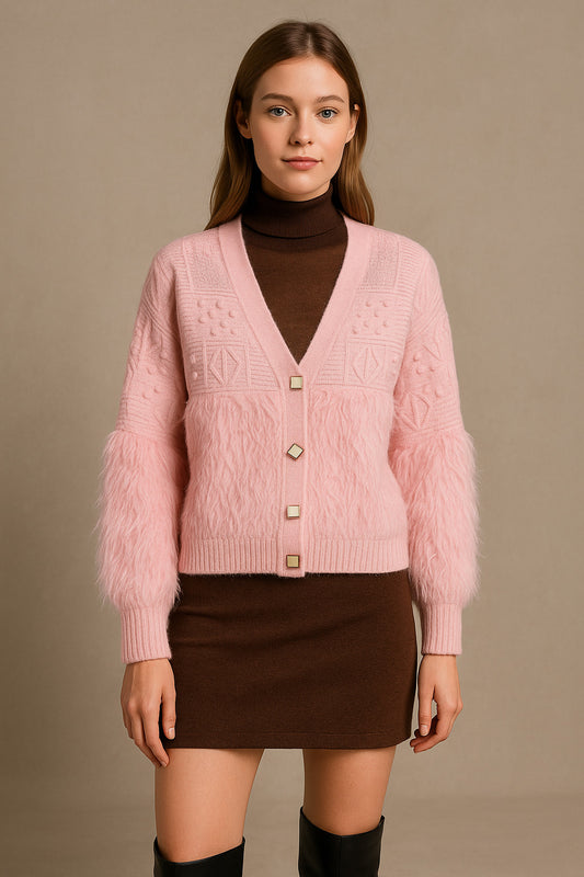 Ζακέτα πλεκτή σχεδιαστική fluffy