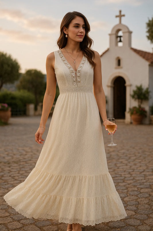 Φόρεμα maxi με δανδέλα και βολάν