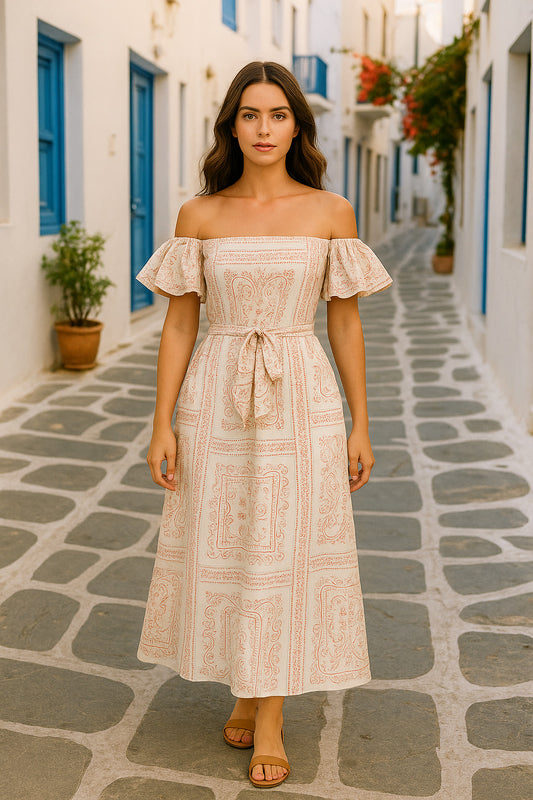 Φόρεμα μακρύ ποπλίνα printed detailed