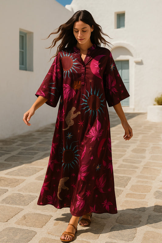 Καφτανοφόρεμα σατινέ printed