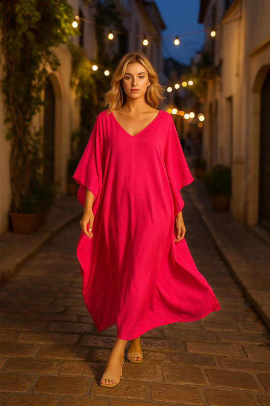 Καφτανοφόρεμα σατινέ ασύμμετρο maxi