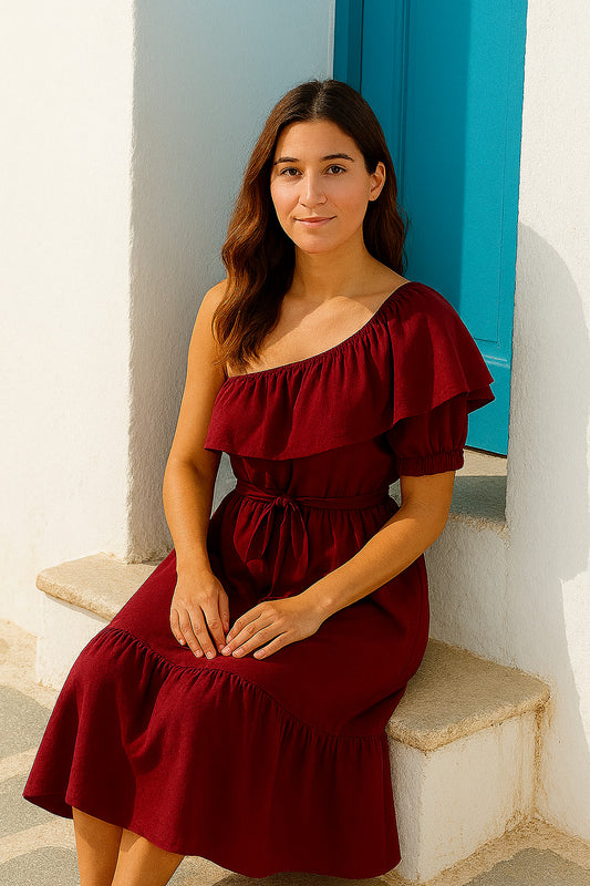 Φόρεμα maxi με έναν ώμο ποπλίνα