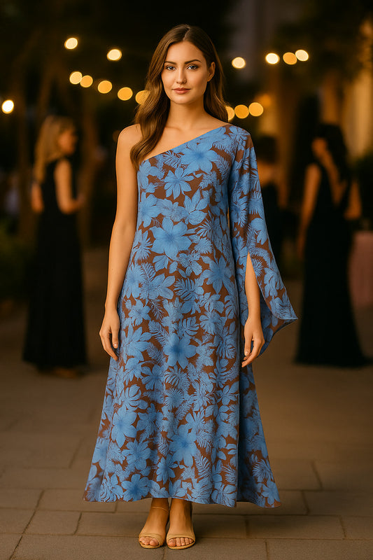 Φόρεμα maxi cocktail floral με έναν ώμο