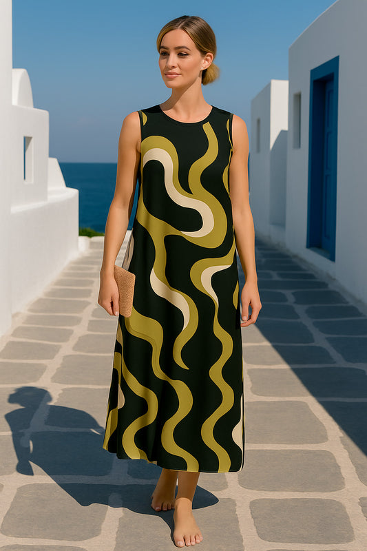 Φόρεμα maxi printed με σατινέ υφή