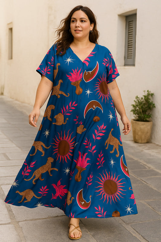 Καφτανοφόρεμα maxi σατινέ oversized multiprinted