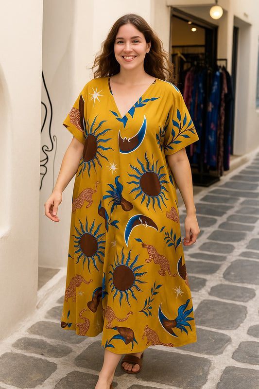 Καφτανοφόρεμα maxi σατινέ oversized multiprinted