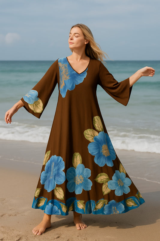 Καφτανοφόρεμα maxi floral printed βισκόζ