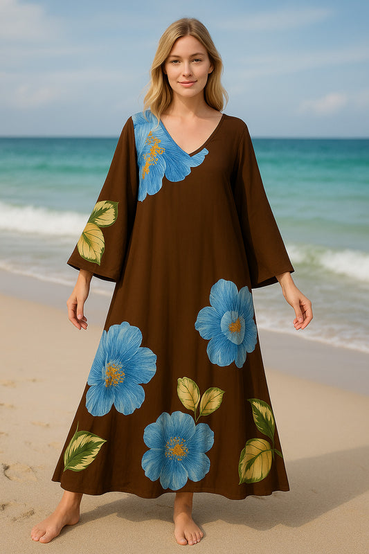 Καφτανοφόρεμα maxi floral printed βισκόζ