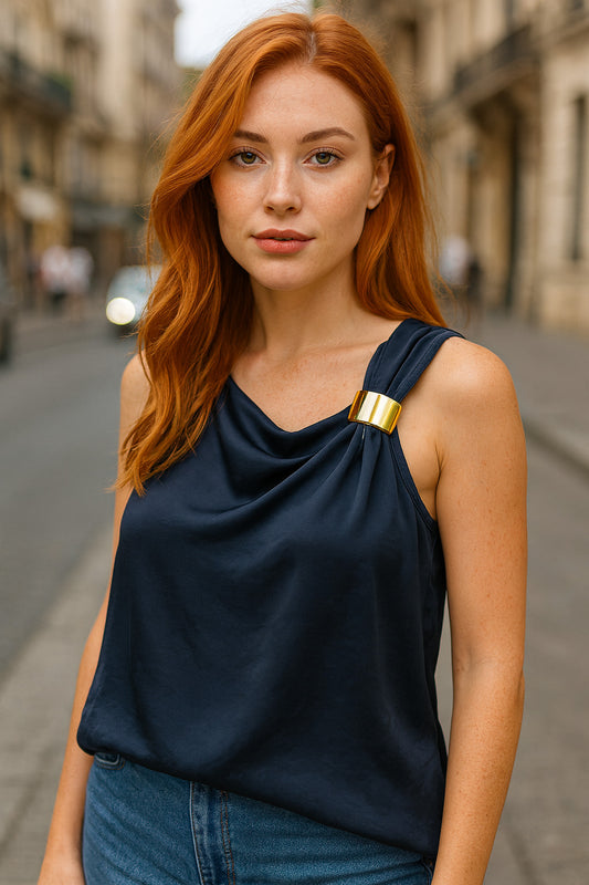 Μπλούζα oversized σατινέ με κρίκο