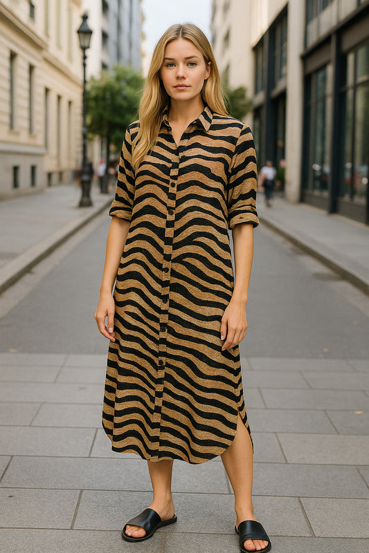 Φόρεμα midi σεμιζιέ μεταξωτό zebra printed