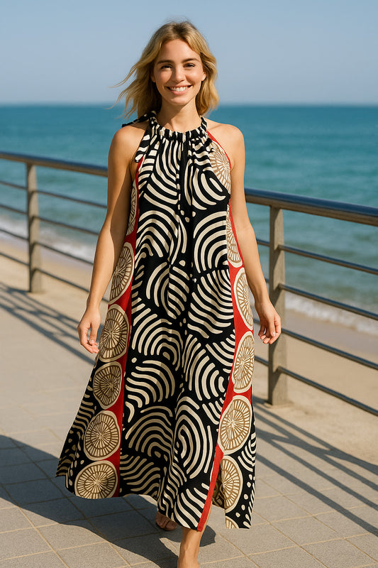 Φόρεμα maxi satin με εντυπωσιακό σχέδιο