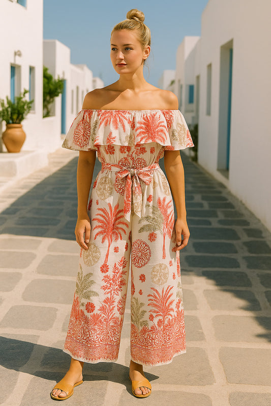 Ολόσωμη φόρμα ποπλίνα tropical printed