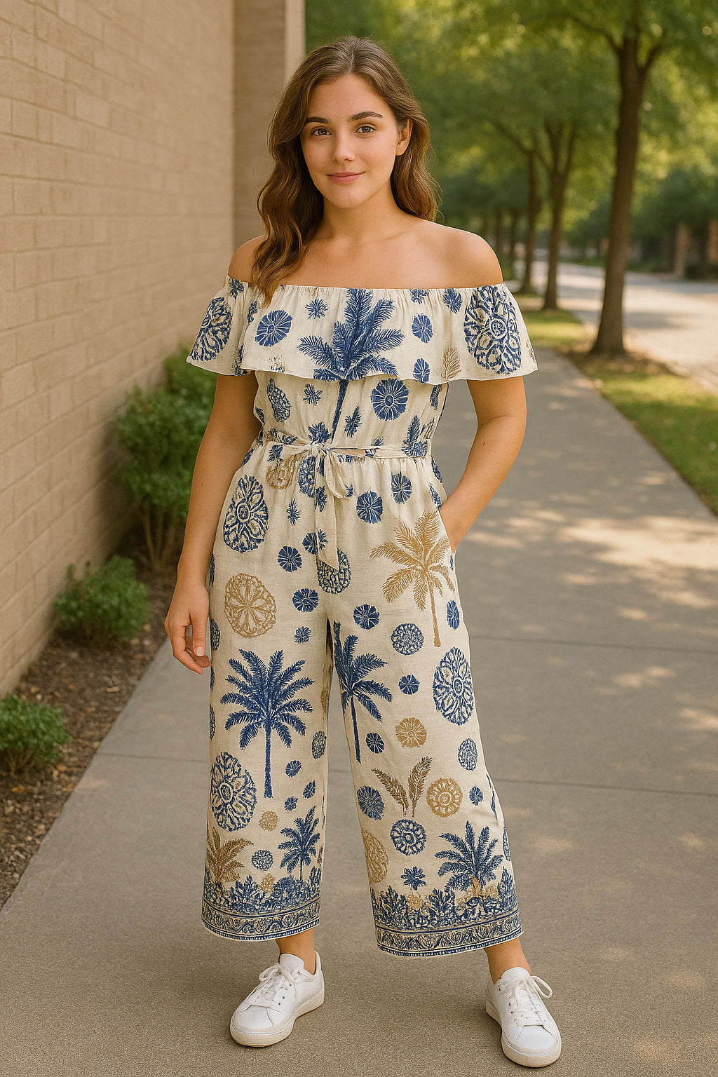 Ολόσωμη φόρμα ποπλίνα tropical printed