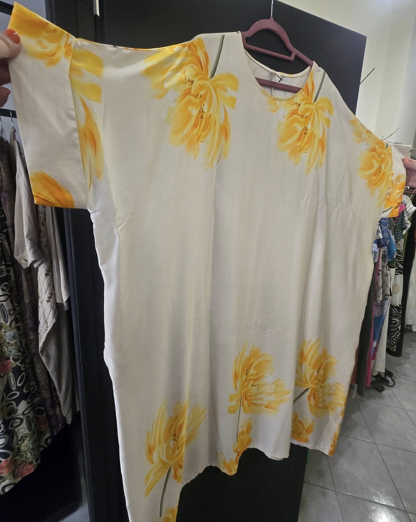 Καφτανοφόρεμα σατινέ floral printed OVERSIZED