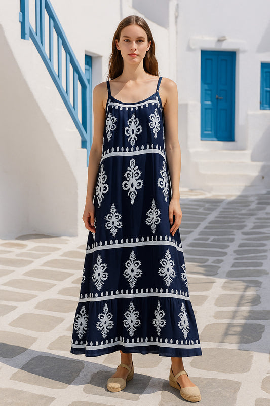 Φόρεμα maxi loose με ethnic μοτίβα