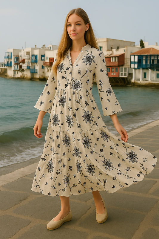 Φόρεμα maxi oversized με κέντημα