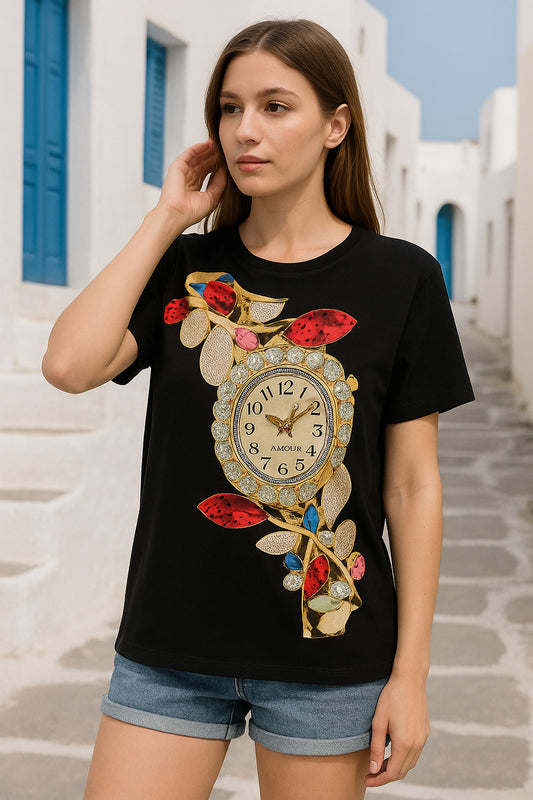 T-Shirt βαμβακερό με ρολόι τσέπης