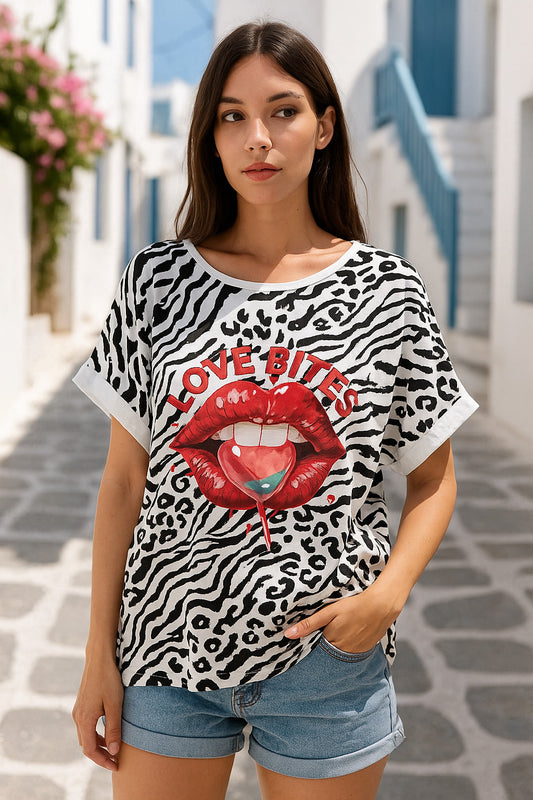 Μπλούζα loose κρεπ με στάμπες pop art