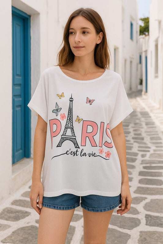 Μπλούζα loose κρεπ με στάμπες pop art