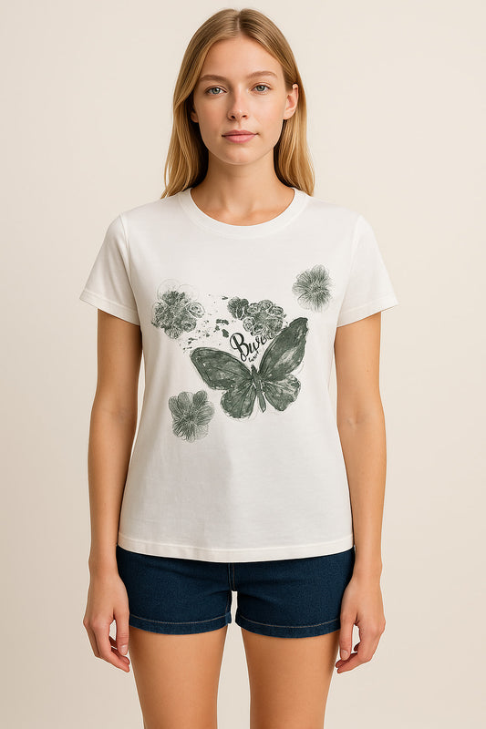 T-Shirt βαμβακερό με 3D μοτίβα floral