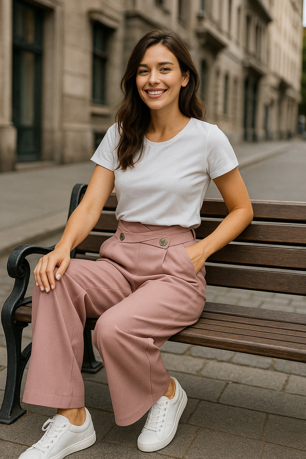 Παντελόνι κρεπ/rayon με σχεδιαστική λεπτομέρεια