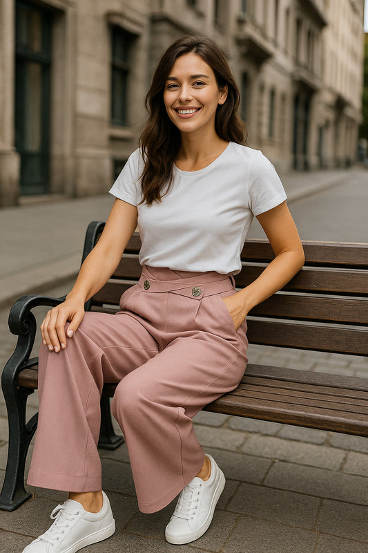 Παντελόνι κρεπ/rayon με σχεδιαστική λεπτομέρεια