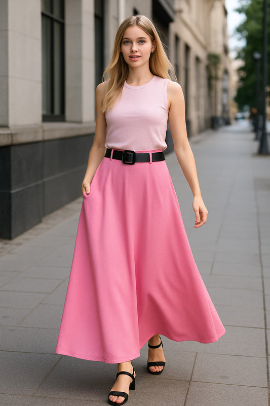 Φούστα maxi κρεπ σε Α γραμμή με ζώνη
