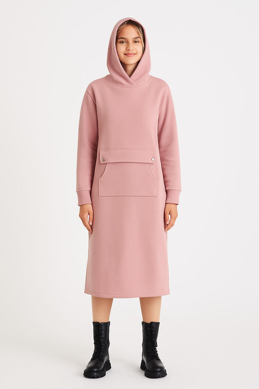 Φόρεμα φούτερ midi με κεντρική τσέπη