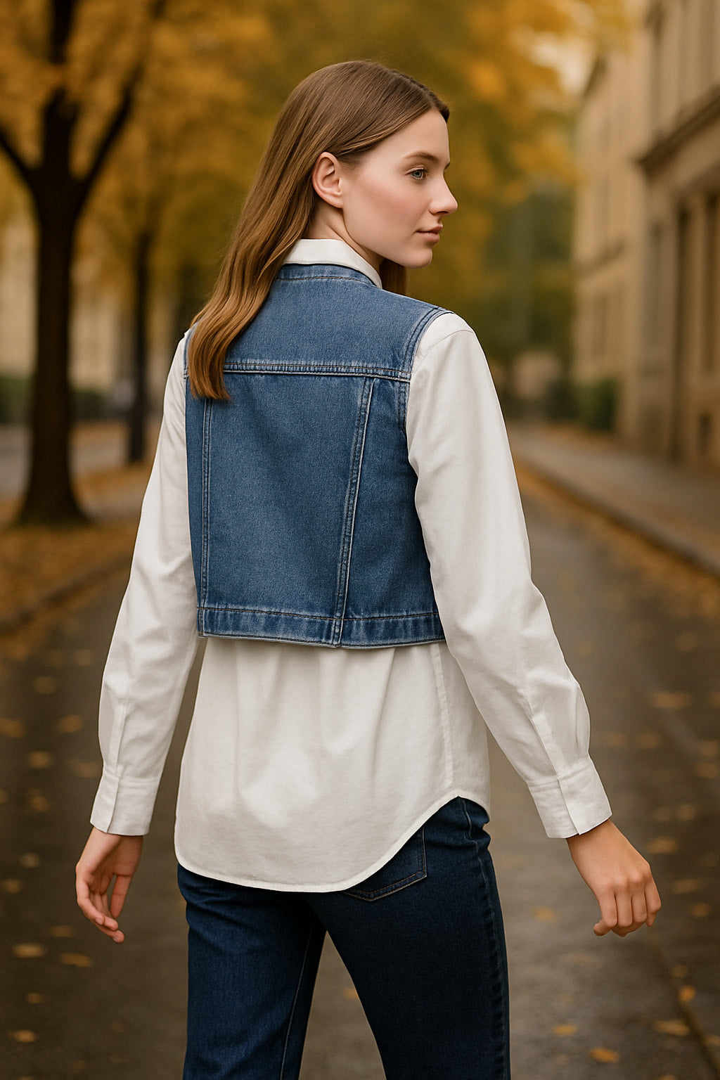 Πουκάμισο ποπλίνα με γιλέκο jean με strass