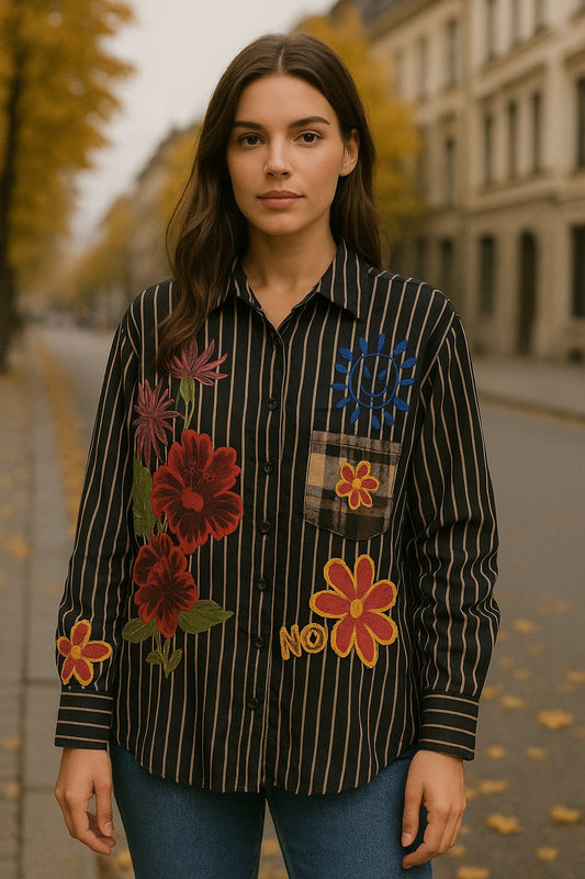 Πουκάμισο ριγέ floral oversized