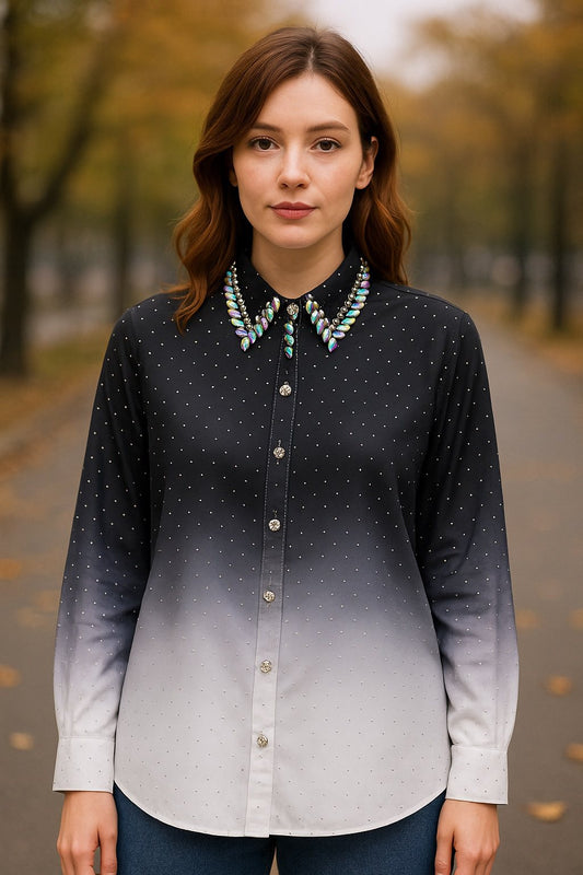 Πουκάμισο elegant με strass ombre satin