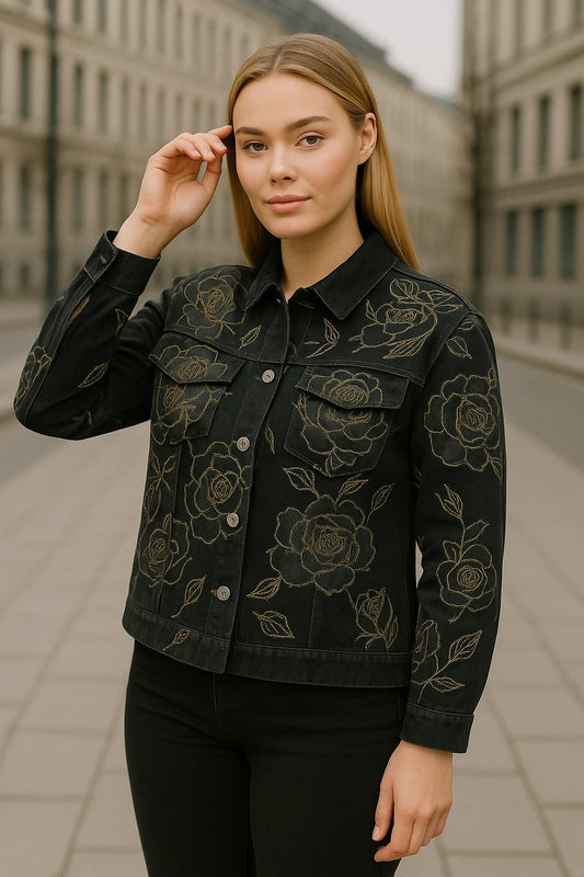 Jean Jacket floral printed glitter