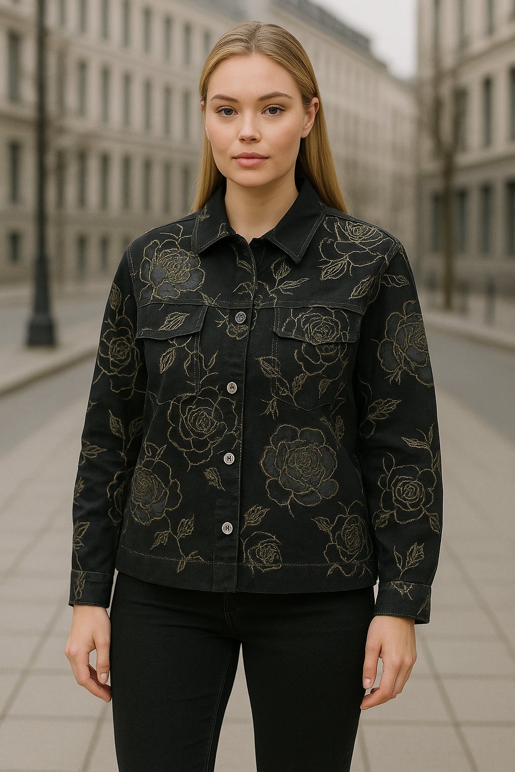 Jean Jacket floral printed glitter