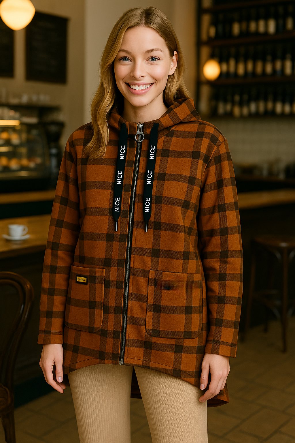 Shacket oversized καρό με κουκούλα