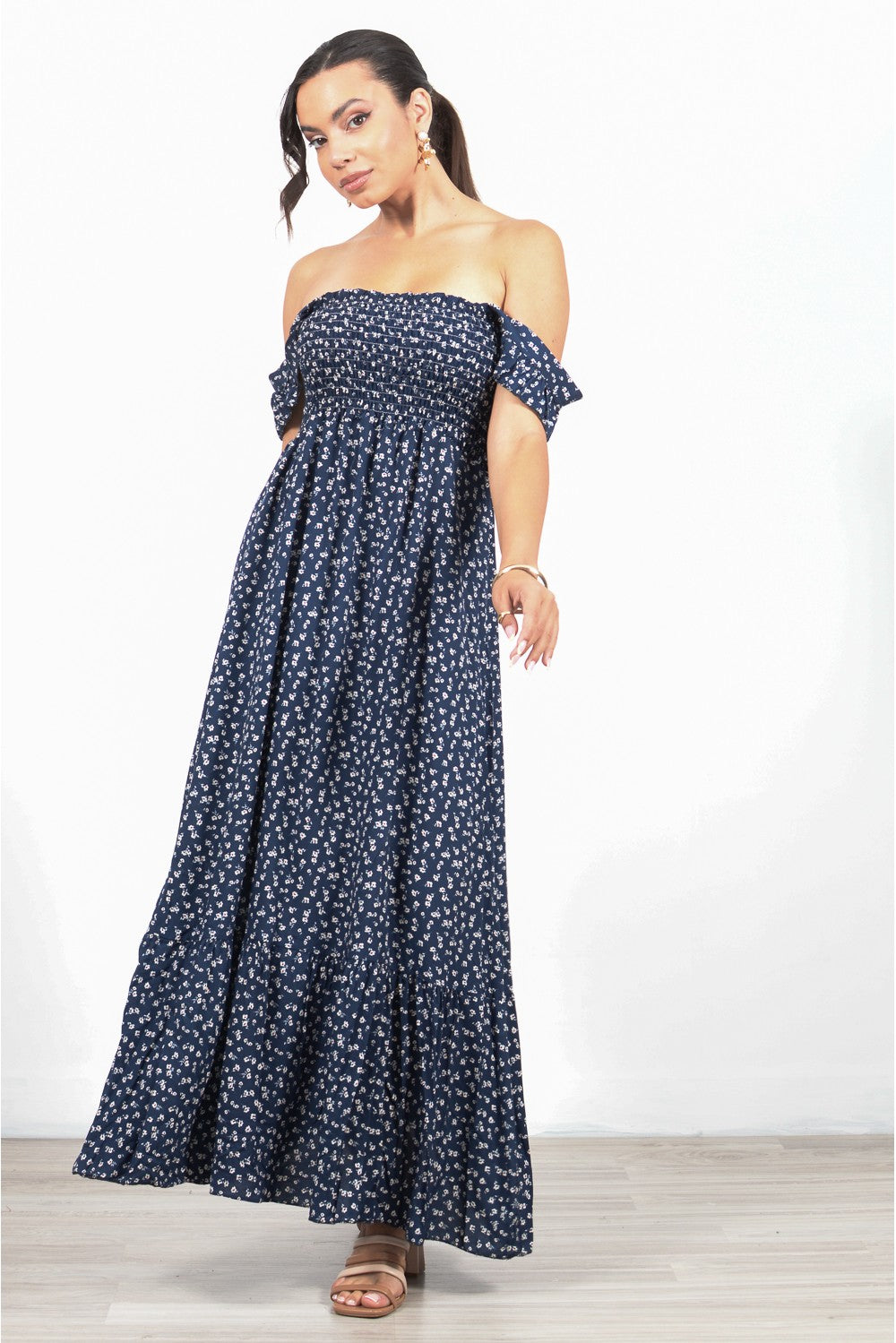 Φόρεμα maxi floral με βολάν