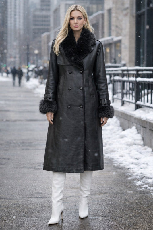 Ημίπαλτο δερματίνης με γούνα