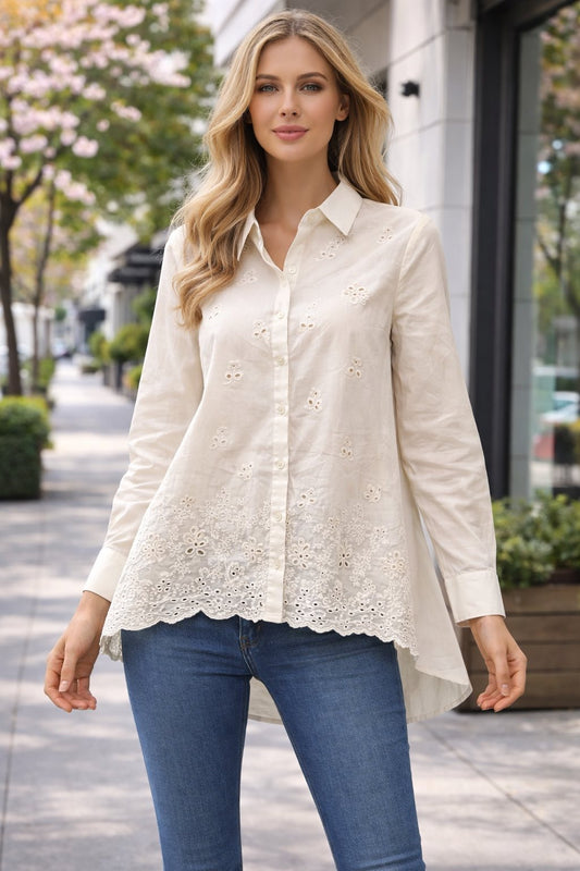 Πουκαμίσα ποπλίνα με κεντήματα