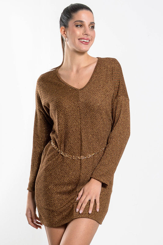 Φόρεμα mini lurex με αλυσίδα