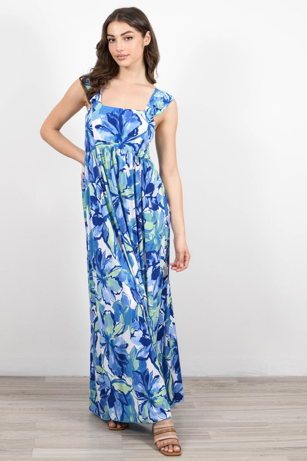 Φόρεμα maxi floral με βολάν