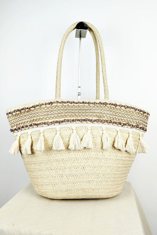 Τσάντα ψαθωτή με κρόσσια