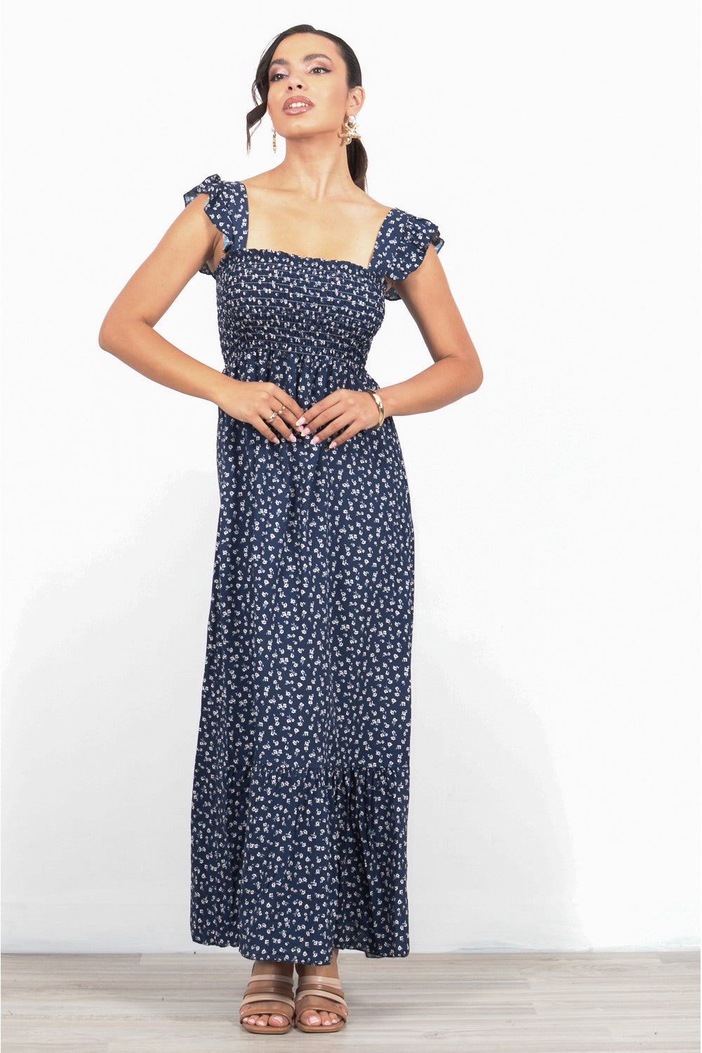 Φόρεμα maxi floral με βολάν