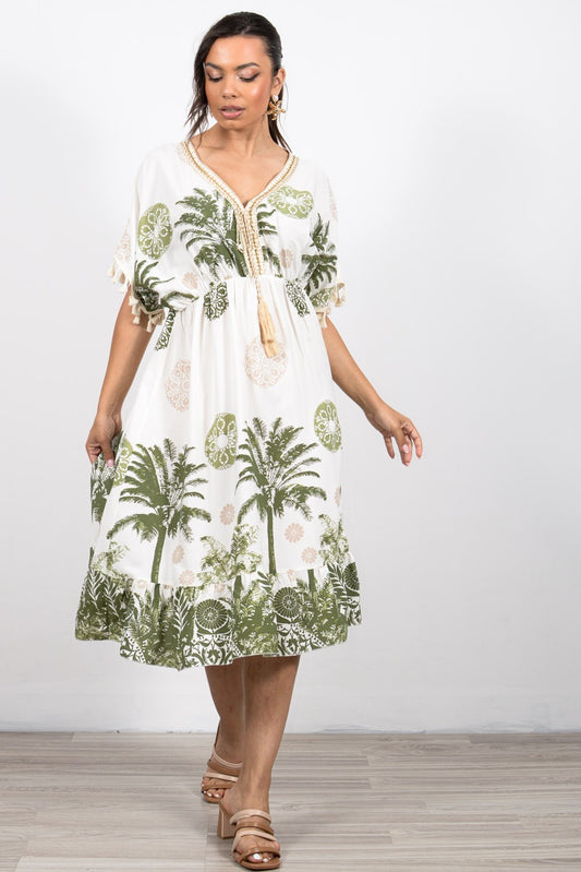 Φόρεμα boho midi tropical printed